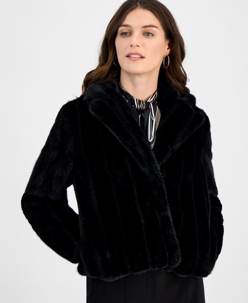 Women's Cropped Faux-Fur Notched-Lapel Jacket