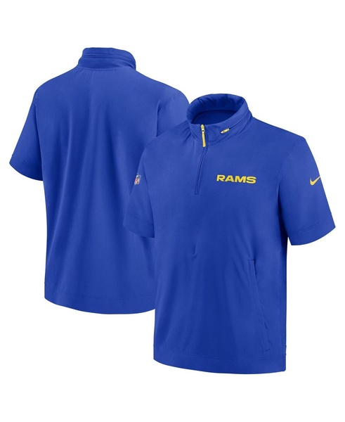 Men's Royal Los Angeles Rams 2024 Sideline Coach Short Sleeve Half-Zip Hoodie Jacket