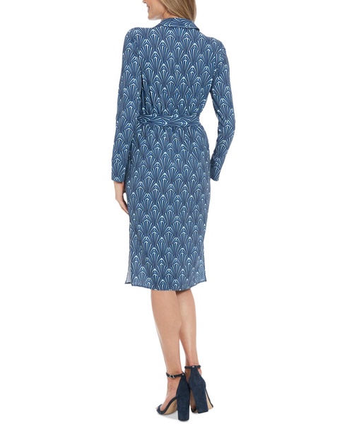 Women's Faux-Wrap Collared Long-Sleeve Dress