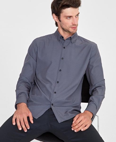 Men's Alfatech Hex Line Regular-Fit 4-Way Stretch Geo-Print Button-Down Shirt, Created for Macy's 