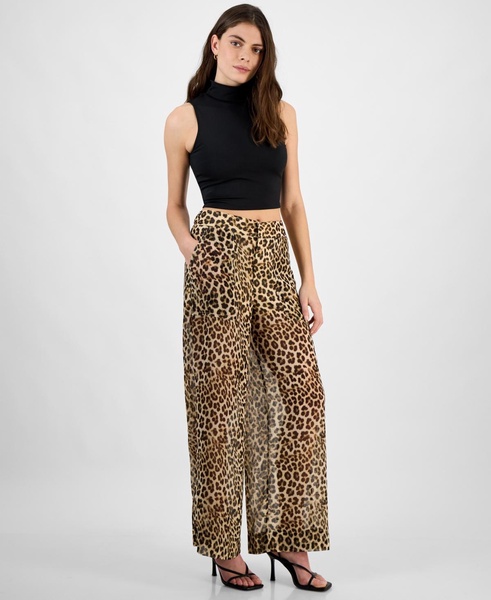 Women's Sheer Cheetah-Print High-Rise Wide-Leg Pants, Exclusively at Macy's 