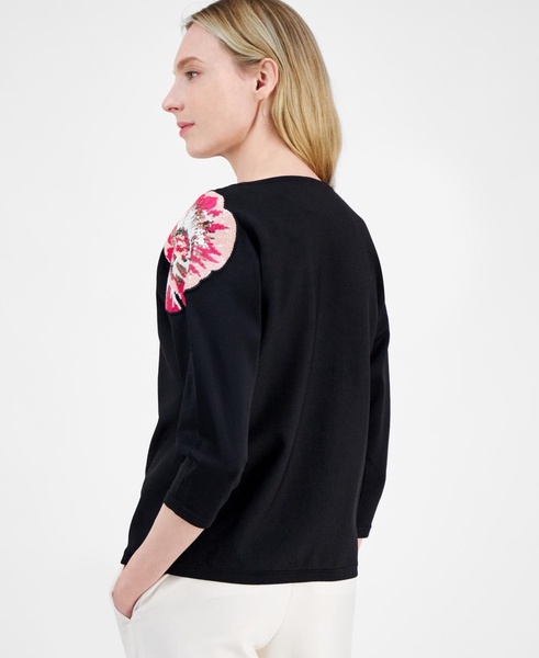 Women's Sequined-Shoulder 3/4-Sleeve Sweater