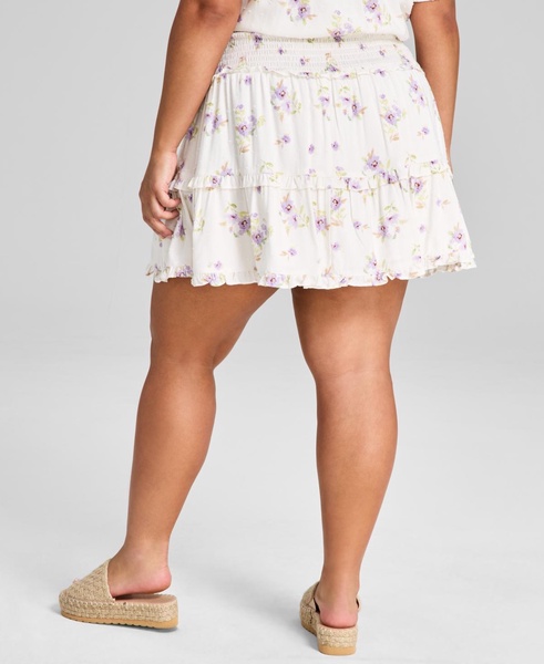 Plus Size Smocked-Waist Floral-Print Mini Skirt, Exclusively at Macy's
