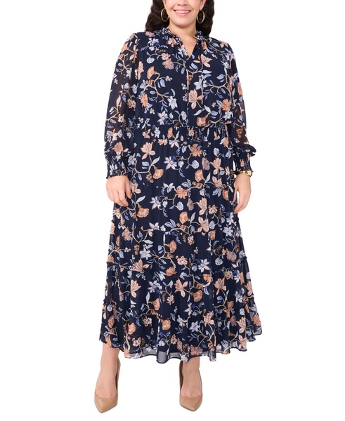 Plus Size Floral-Print Tiered-Skirt Maxi Dress