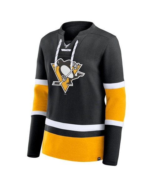 Women's Black Pittsburgh Penguins Prime Time Lace-Up Long Sleeve T-Shirt