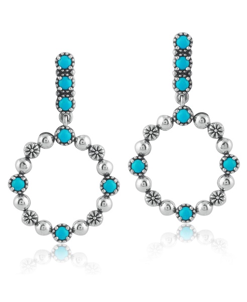 Sterling Silver Sleeping Beauty Blue Turquoise Open Circle Hoop Earrings