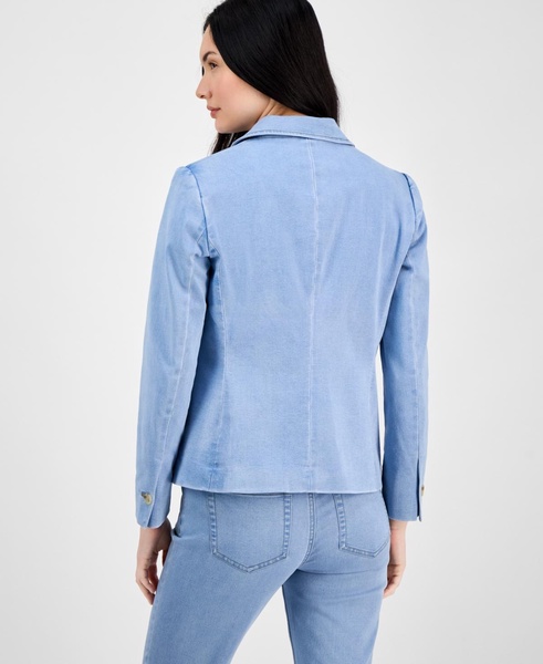 Women's Denim Notched Collar One-Button Blazer