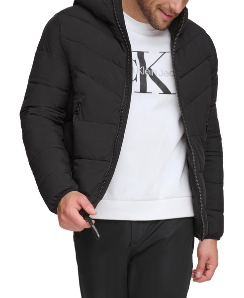 Men's Chevron Stretch Jacket With Sherpa Lined Hood