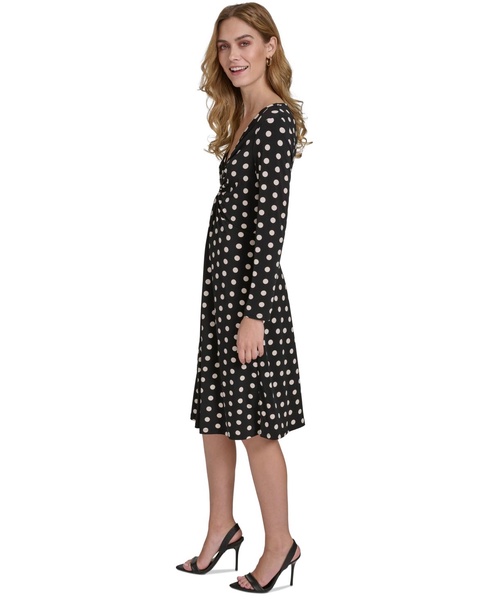 Women's Polka-Dot Long-Sleeve Midi Dress