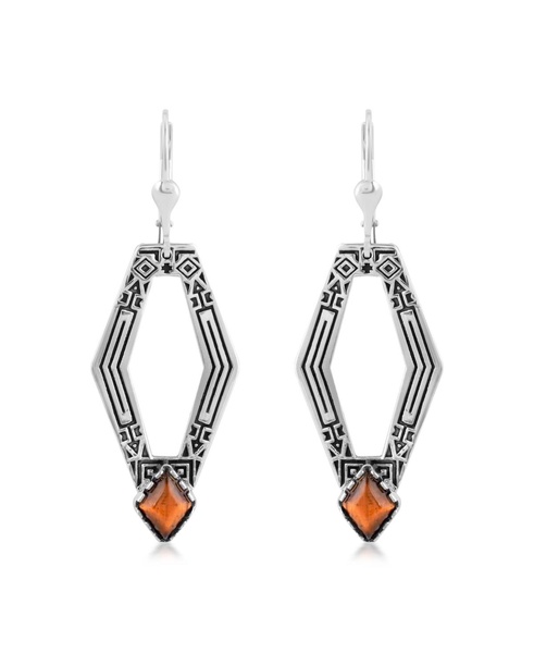 Sterling Silver and Geometric Shape Tiger's Eye Gemstone Lever Back Earrings