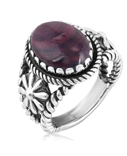 Sterling Silver Purple Spiny Oyster Concha Flower Ring, Size 6