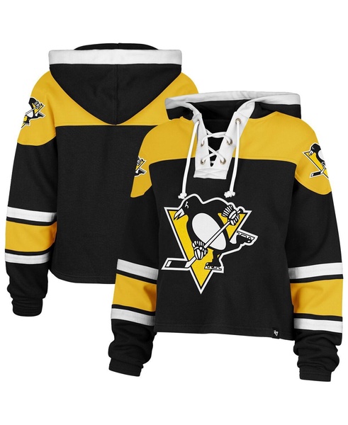 Women's Black Pittsburgh Penguins Cropped Superior Lacer Pullover Hoodie