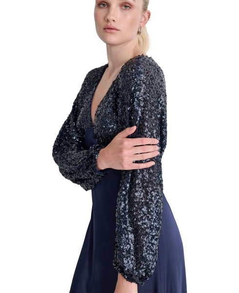 Women's Sequin Embellished Blouson-Sleeve Gown