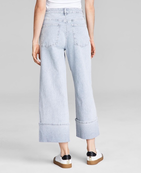 Women's Striped-Denim Cuffed Wide-Leg Jeans, Exclusively at Macy's