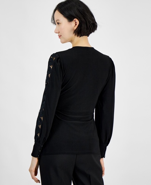 Women's Faux-Wrap Blouson-Sleeve Blouse 