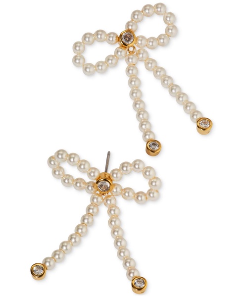 by Nadri 18k Gold-Plated Cubic Zirconia & Imitation Pearl Bow Drop Earrings