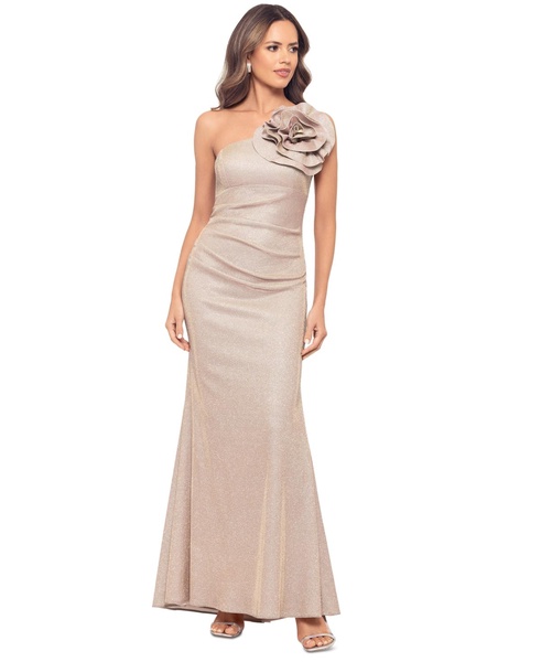 Women's Metallic Rosette One-Shoulder Gown