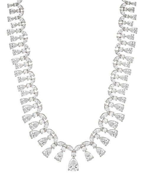 Cubic Zirconia Mixed Cut 18" Statement Necklace in Sterling Silver 