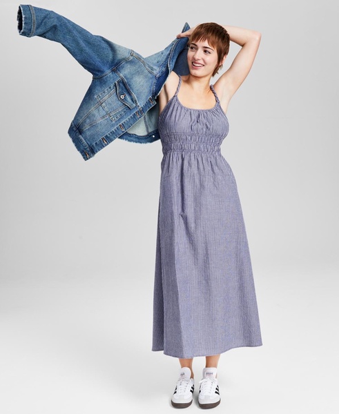 Women's Smocked-Waist Twist-Strap Cotton Midi Dress, Exclusively at Macy's