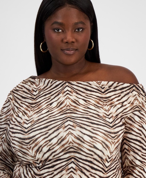 Trendy Plus Size Printed Asymmetric Drape Top, Exclusively at Macy's