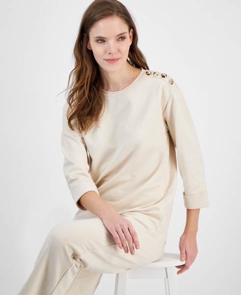Women's French Terry Button-Shoulder Top