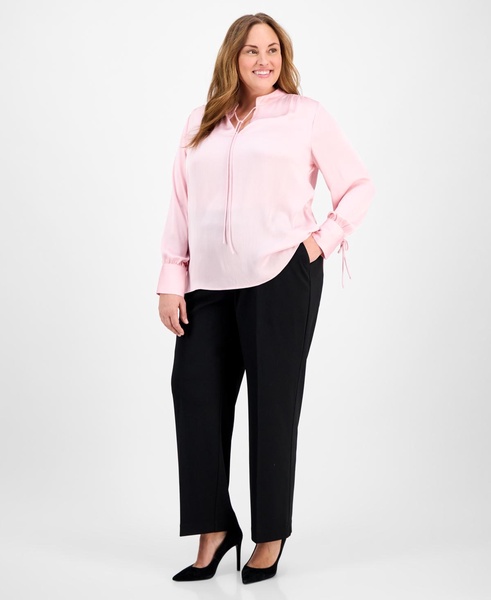 Plus Size Tie-Neck Stand-Collar Blouse