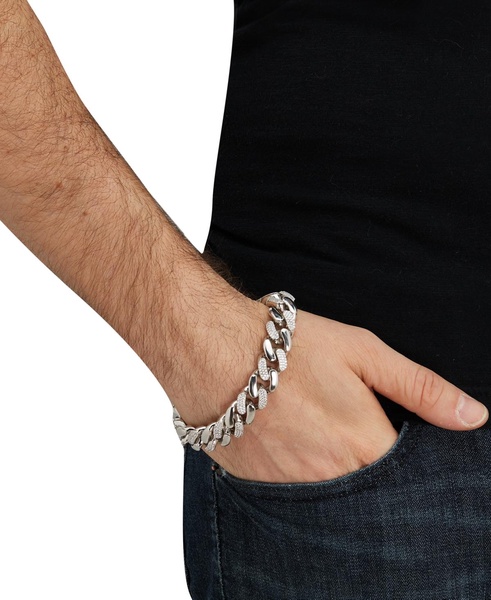 Men's Cubic Zirconia Pavé Curb Link Chain Bracelet in Sterling Silver