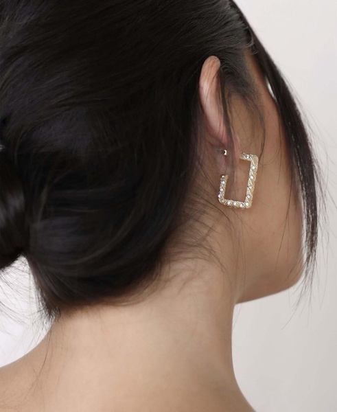 18k Gold-Plated Pavé-Studded Rectangle Hoop Earrings