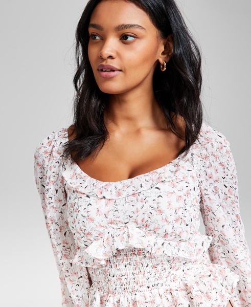 Women's Printed Ruffle-Trim Smocked Top, Exclusively at Macy's 