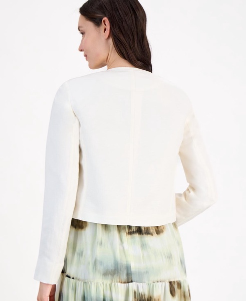 Women's Refined Linen Collarless Button-Front Jacket