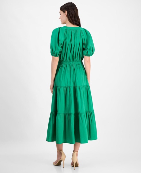 Women's Tiered Tie-Waist Puffed-Sleeve Dress