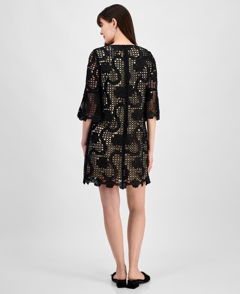 Women's Lace Square-Neck Bell-Sleeve Dress