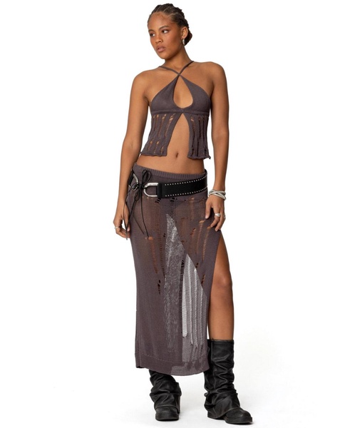 Womens Jaynie Distressed Knit Top