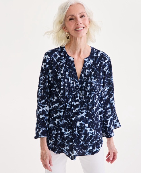 Women's Printed Pintuck Ruffle Sleeve Blouse, Exclusively at Macy's
