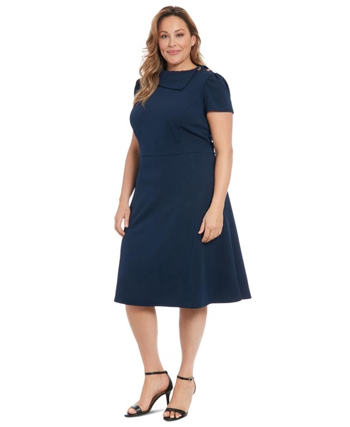 Plus Size Foldover-Neck Fit & Flare Dress