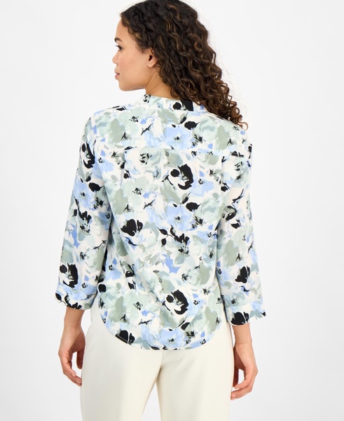 Petite Printed 3/4-Sleeve Utility Blouse