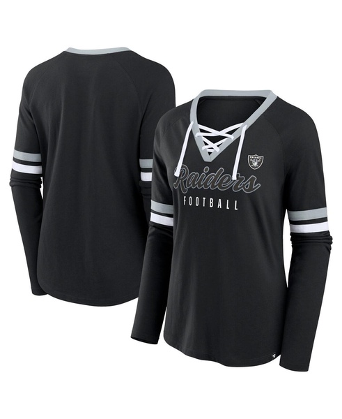 Women's Black Las Vegas Raiders Won and Done Lace-Up Long Sleeve Fashion Top