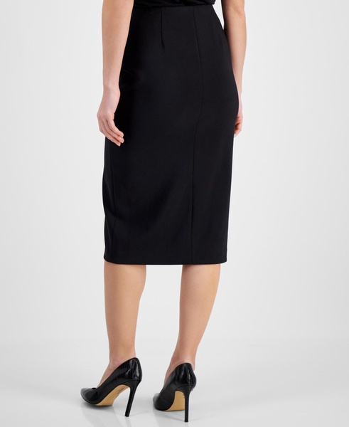 Women's Solid Pull-On Asymmetrical-Slit Midi Skirt