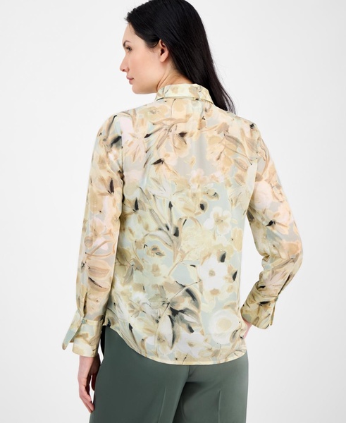 Women's Floral-Print Tie-Neck Blouse