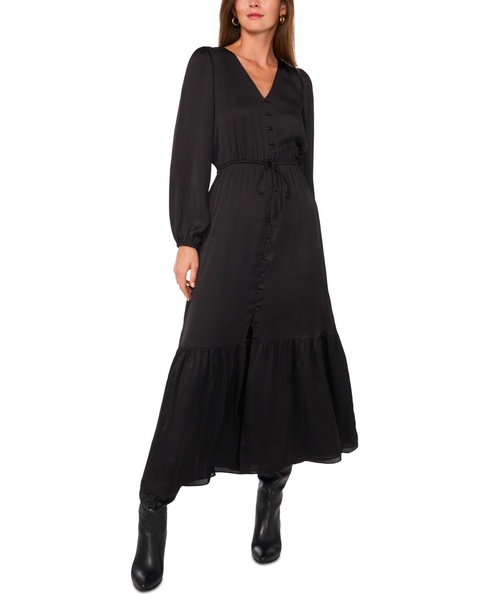 Women's Drawstring-Waist Button-Front Maxi Dress
