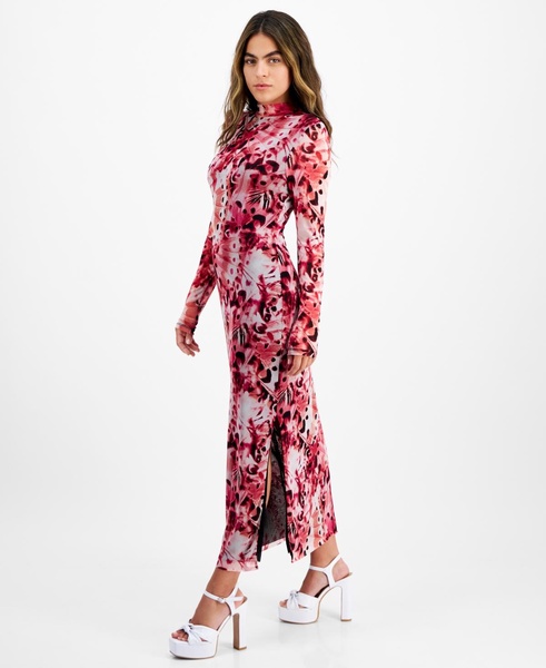 Petite Printed Mesh Mock-Neck Midi Dress, Created for Macy's