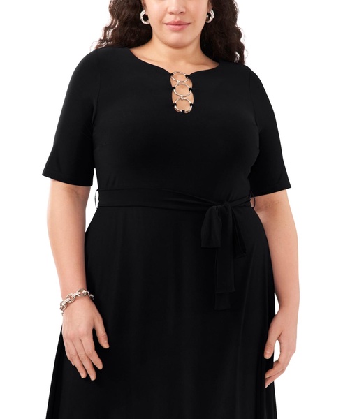 Plus Size Tie-Waist Hardware A-Line Dress