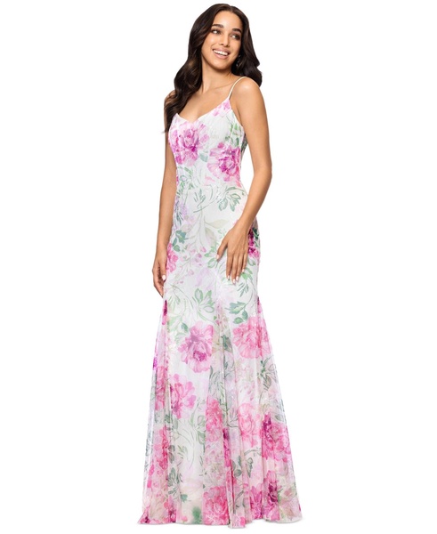 Women's Sequin Floral Print Sleeveless Gown