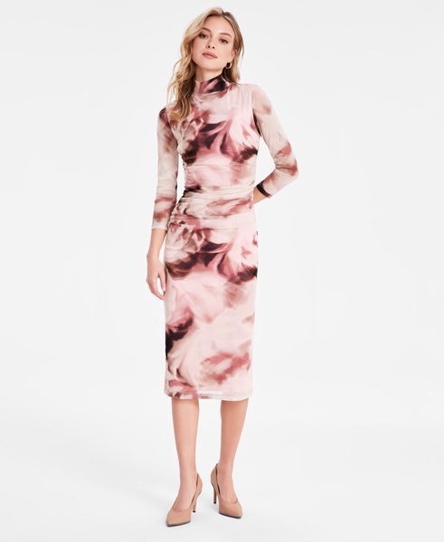 Women's Turtleneck Watercolor Mesh Dress, Exclusively at Macy's