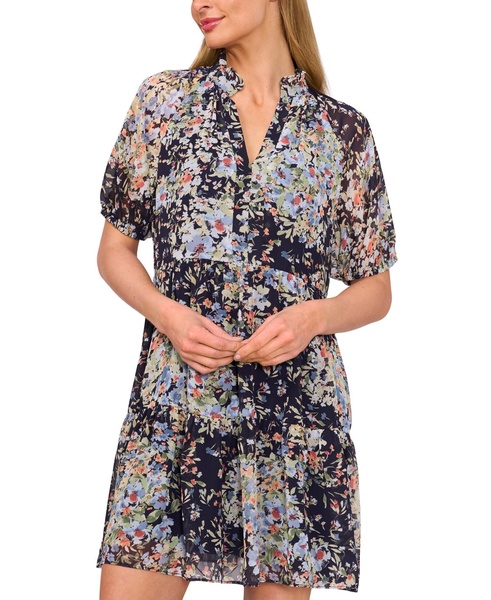 Women's Printed V-Neck Babydoll Dress 
