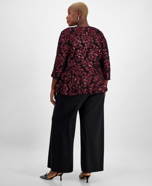 Plus Size Embroidered Sequin Elbow-Sleeve Jacket & Shell