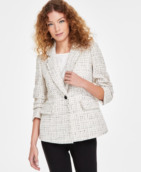 Women's Tweed Fringe Scrunch-Sleeve Blazer
