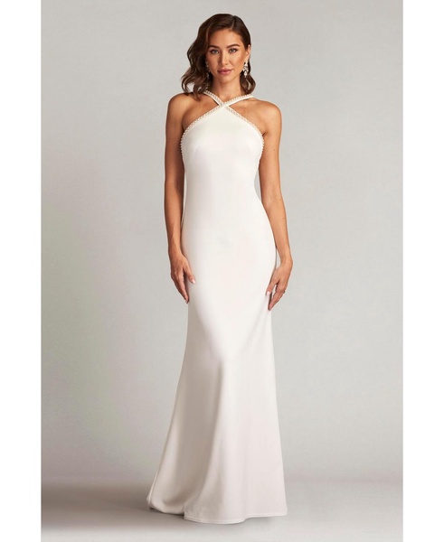 Women's Sicily Pearl Trim Halter Gown