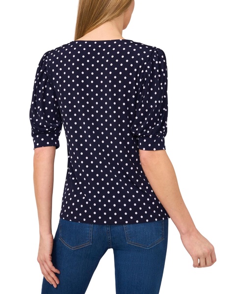 Women's Polka-Dot Elbow-Sleeve Round-Neck Top