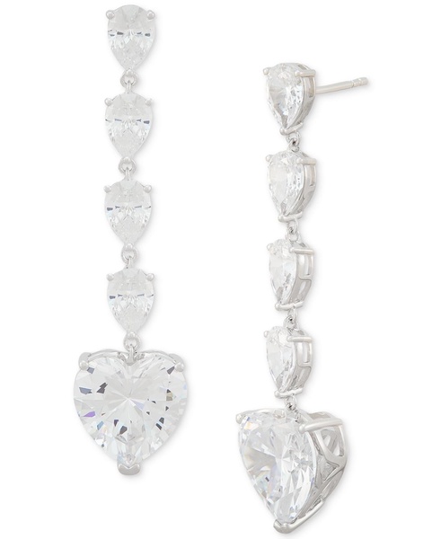 Cubic Zirconia Heart Dangle Drop Earrings in Sterling Silver
